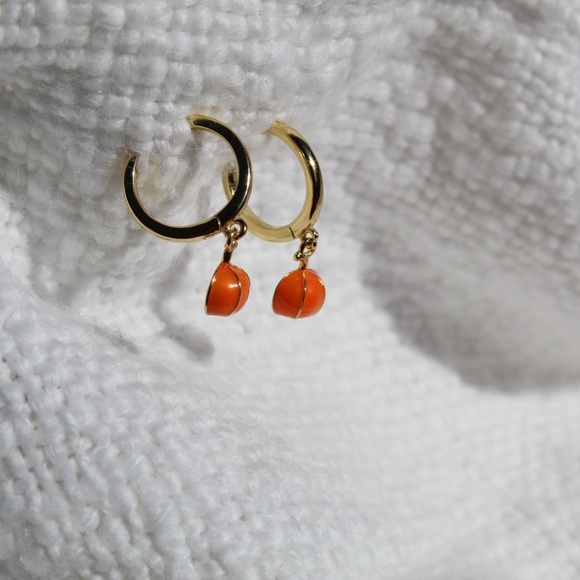 Sterling Silver Pumpkin Gold Hoop Earrings - Picture 6 of 12